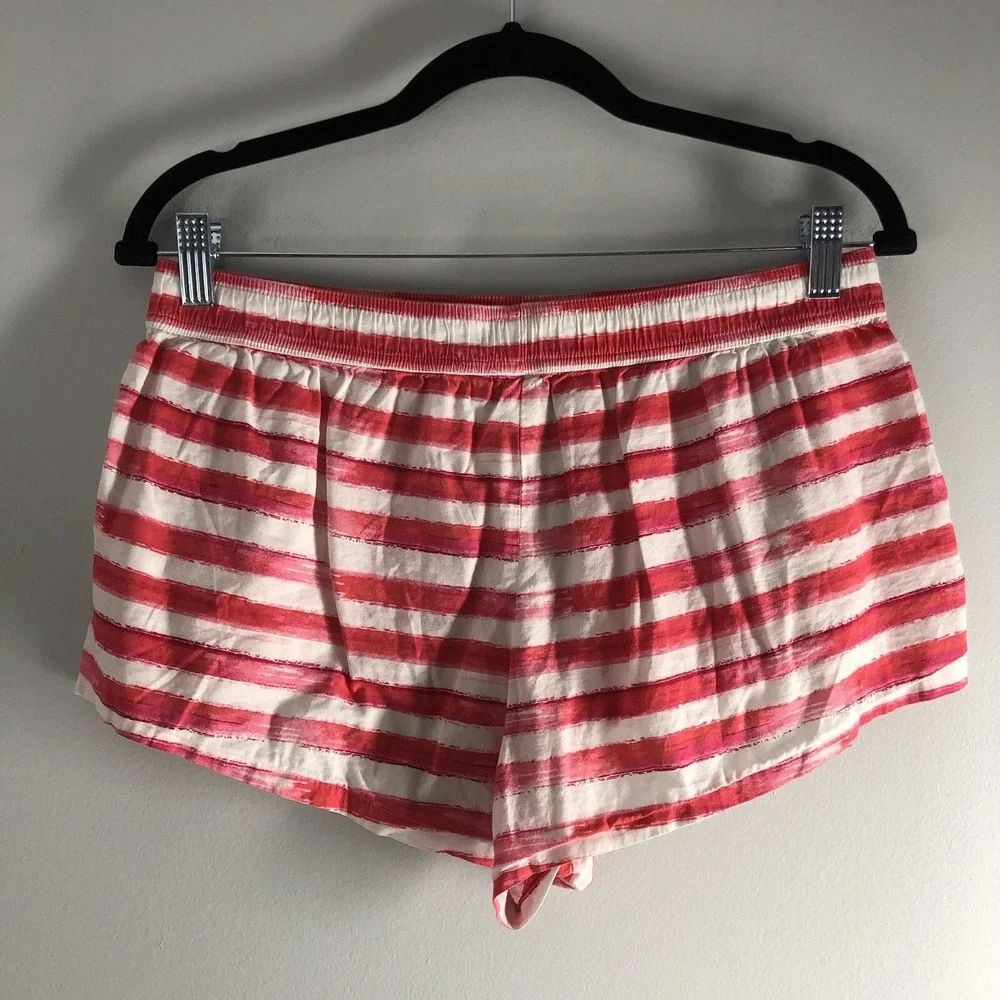 Victoria's Secret Womens Size Medium‎ Pajama Shorts Red Pink Paint Stripes Comfy